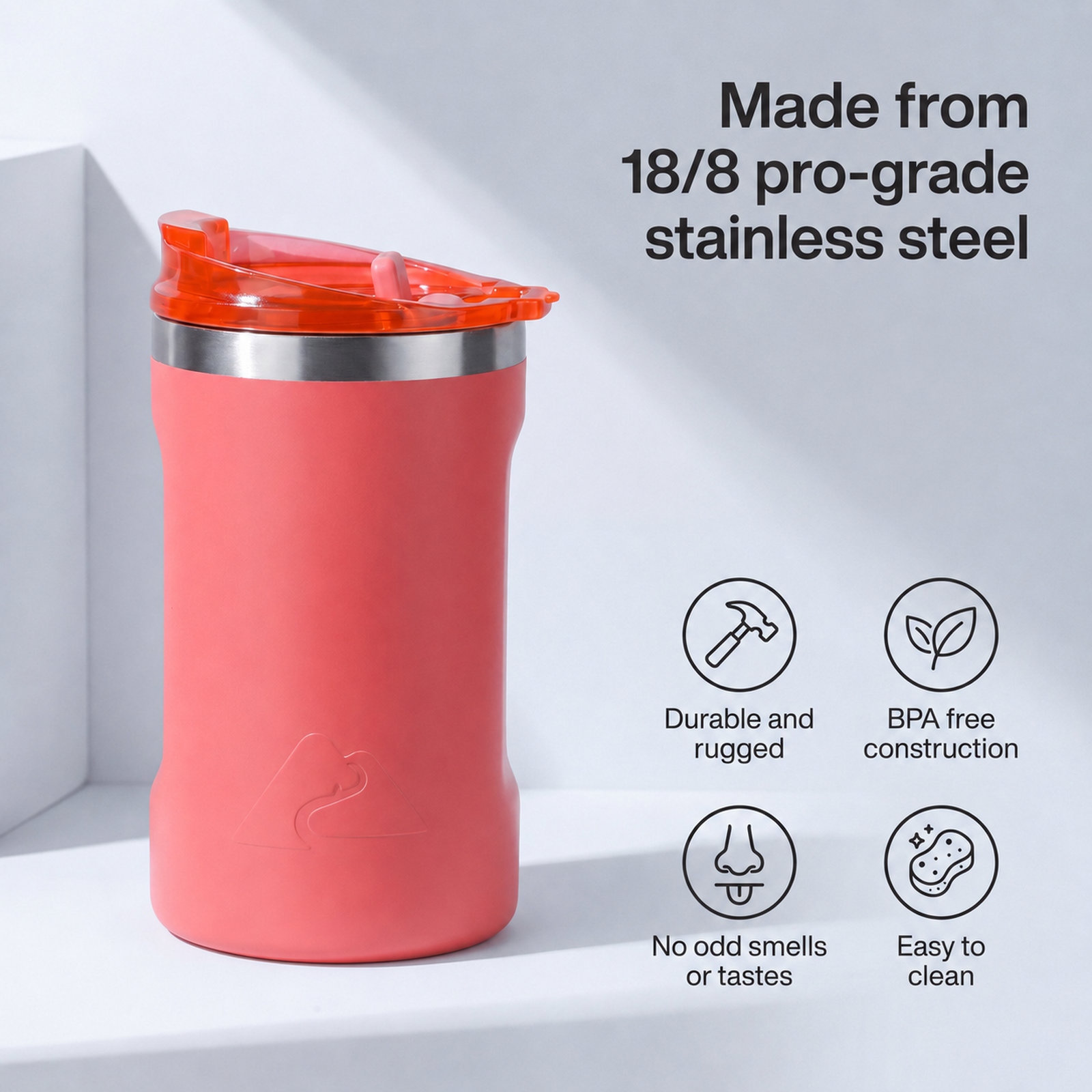 Vaso de acero inoxidable de 16 oz con revestimiento cerámico y tapa 2 en 1, coral 3