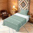 thumbnail image 3 of Manfei Bohemian Aztec Twin Sheets,Exotic Style Bedding, Green White, Gray Reversible 3-Piece1 Flat Sheet + 1 Fitted Sheet + 1 Pillowcase, 3 of 6