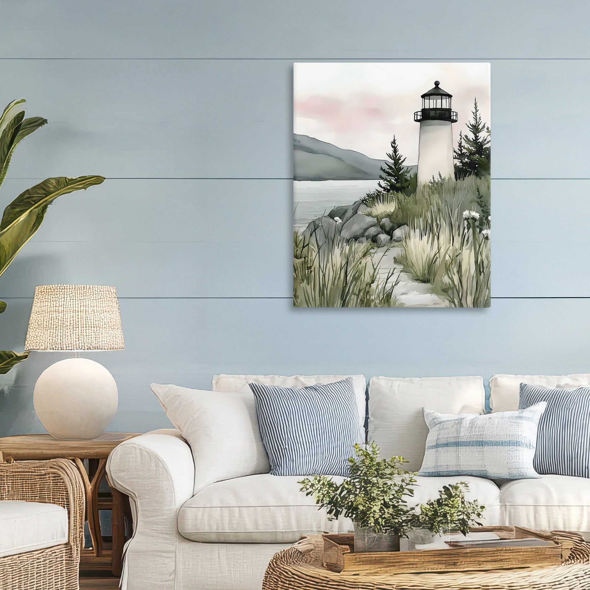 Stupell Industries Coastal Calm Lighthouse Canvas Wall Art, design by Riley B