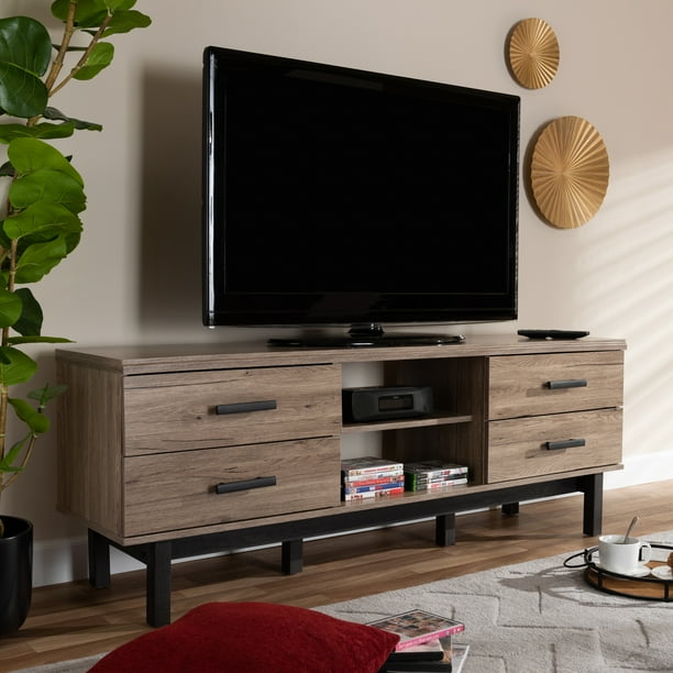 Baxton Studio Arend Modern And Contemporary Two Tone Oak And Ebony Wood 4 Drawer Tv Stand Walmart Com Walmart Com
