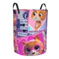 thumbnail image 2 of Cesto para ropa sucia SuperKitties, cesta de almacenamiento circular plegable impermeable con asa, cesta organizadora de juguetes para ropa sucia, decoración para dormitorio y baño, tamaño mediano, 2 of 8