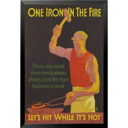 Where To Buy A Yellow Umbrella Buy Art For Less One Iron in The Fire, Lets Hit Where Its Hot Inspirational Quote Framed Vintage Advertisement ()
