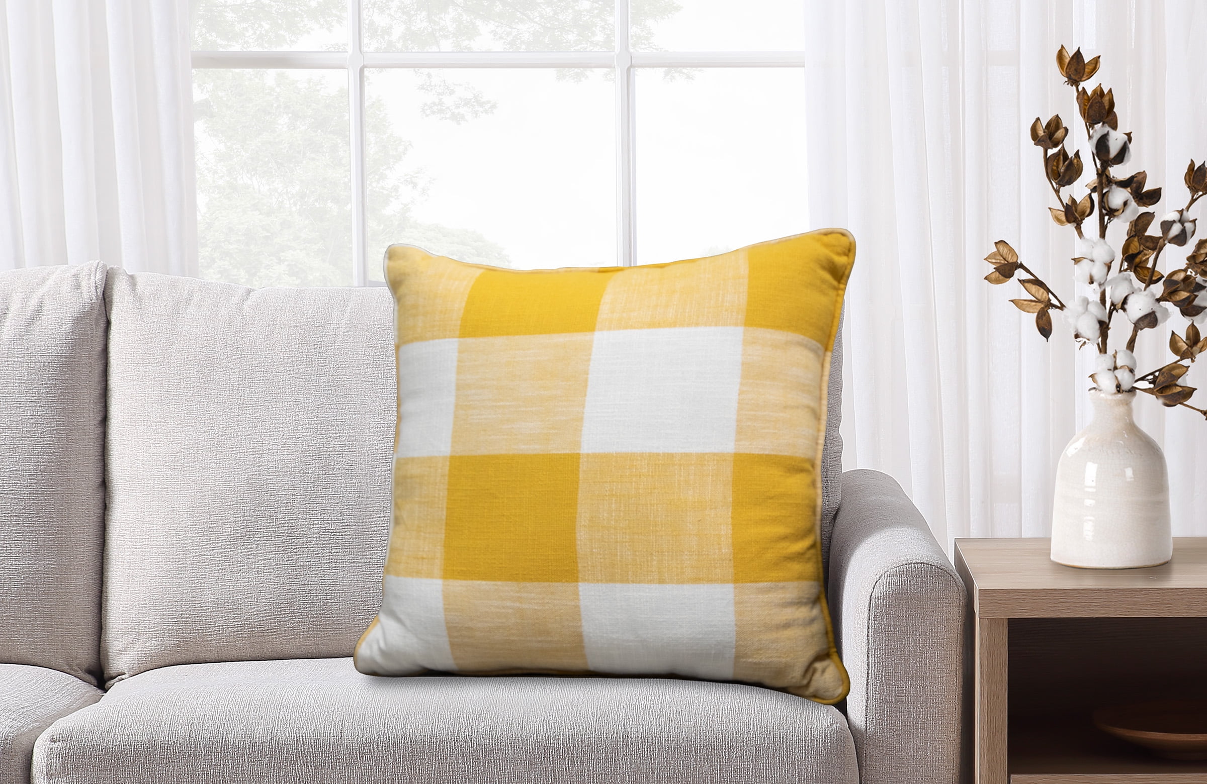 Yellow plaid pillows best sale