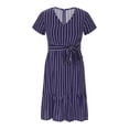 thumbnail image 5 of gakvbuo Summer Dress For Women Maxi Dress A-Line Dress Women Solid Color V-Neck Short Sleeve Button Elastic Waist Hollow Out Dress, 5 of 8