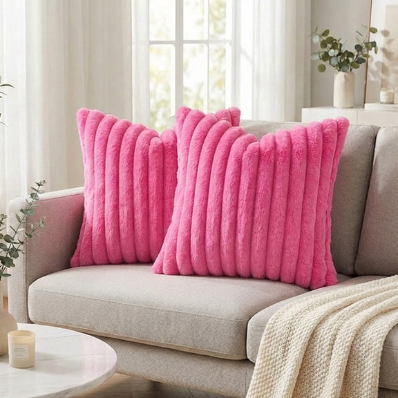 Hot Pink Set of 2 Summer Decorative Throw Pillow Covers, 17x17 Inch for Sofa Living Room, Soft Neutral Boho Couch Pillow Covers for Home Decor, Square Pillow Cases for Cushions