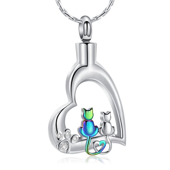 Paw Print Love Cats Heart Urn Pendant Memory Necklace for Cremation Ashes Keepsake Pet Memorial Jewelry