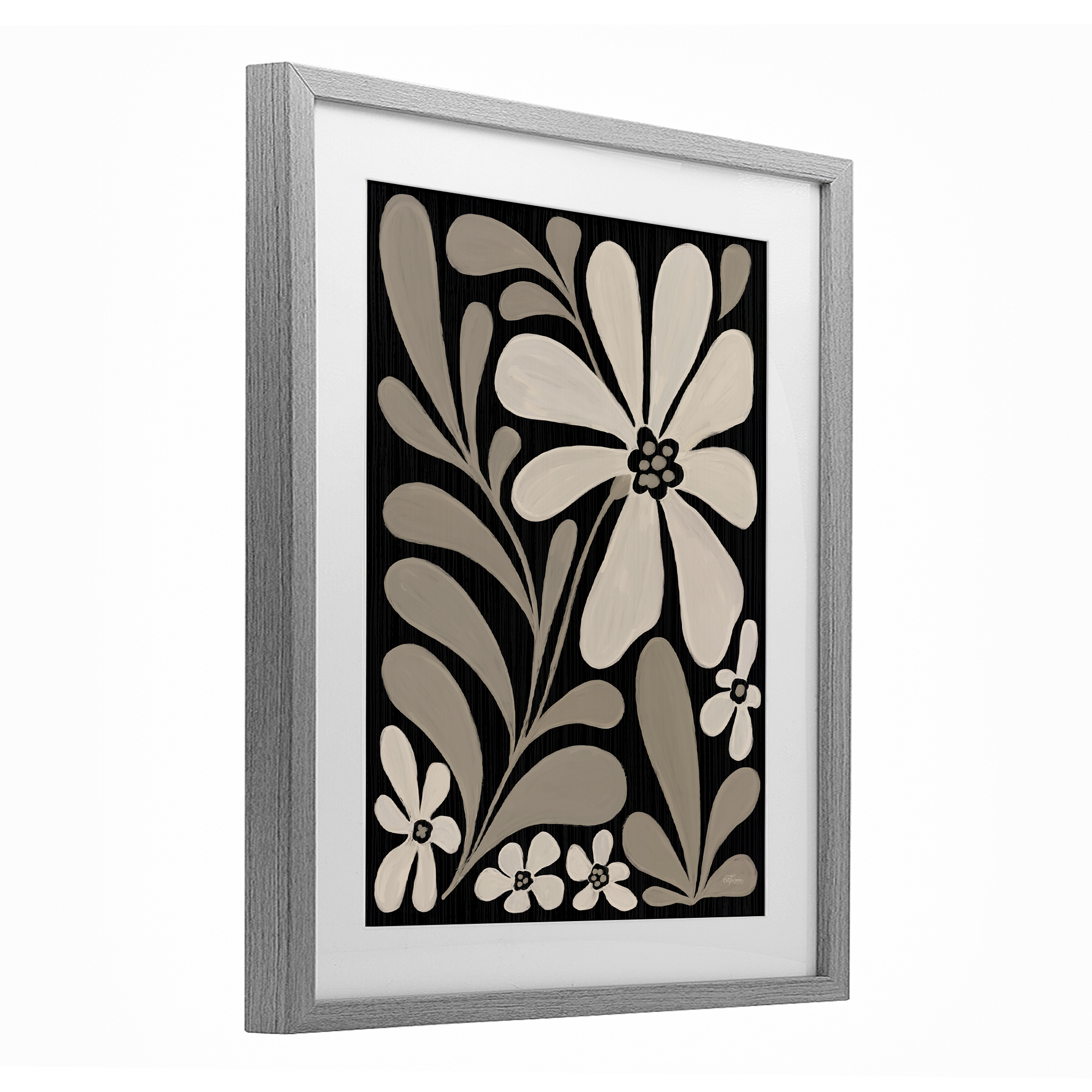 Stupell Industries Cream Modern Floral Gray Framed Print Under Glass design by Cat Thurman Designs, 16 x 13