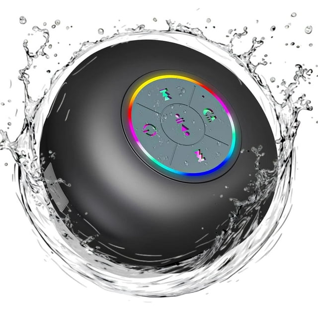 Altavoz Bluetooth para ducha Luzco, impermeable, con LED IPX4, color negro