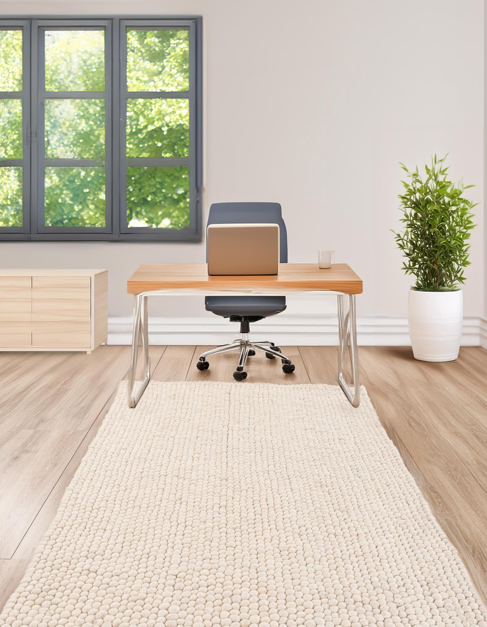 Unique Loom Felt Ball Collection Area Rug - Cloud (5' 1" x 8' Rectangle Ivory)