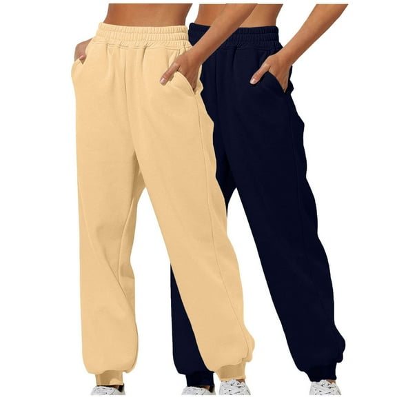ctdiral 2 Pack Basic Sweatpant for Women Solid Color Baggy Casual Joggers Fall Winter Thin Fleece Lounge Long Pants with Pockets Outdoor Workout Trousers Navy XL