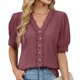 thumbnail image 2 of Eres Más Que una Camisa de Puntuación de Prueba Boho Top Manga Corta Cuello Redondo Blusa Suelta, Detalle de Encaje Color Sólido Desgaste de Verano Casual, Mezcla de Poliéster Spandex, 2 of 9