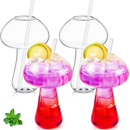 

4PCS Mushroom Glasses Creative Mushroom Cocktail Glass Cup Clear Mushroom Shaped Drinks Cups 8.5 oz Wine Glasses for Party Novelty Drinking for KTV Bar Club (Transparent)