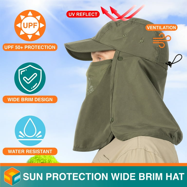 SUN CUBE Waterproof Fishing Sun Hat with Neck Flap, UPF 50+ UV