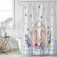 thumbnail image 6 of Polyester Fabric Vintage Easter Shower Curtain, Spring Floral Bunny Blue Plaid Retro Art Waterproof Bathtub Curtain Bathroom Decor Set with Hooks 72 x 78 Inches, 6 of 6