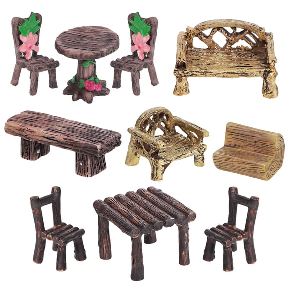 10 piezas de adornos de muebles de jardín en miniatura, mini mesas y sillas, figuras en miniatura, decoración de resina, microadornos para paisajismo.