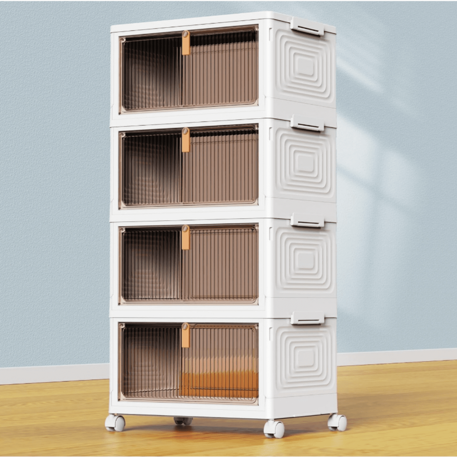 4 Tier Plastic Storage Bins with Lid Stackable Storage Containers with Wheels Folding Storage Boxes Stackable Storage Bins Closet Organizers and Storage for Living Room Office Dorm