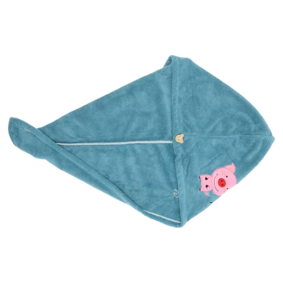 1 Pc Women Soft Piglet Pattern Hair Towel for Bathroom Vacation Travel Blue Coral Velvet