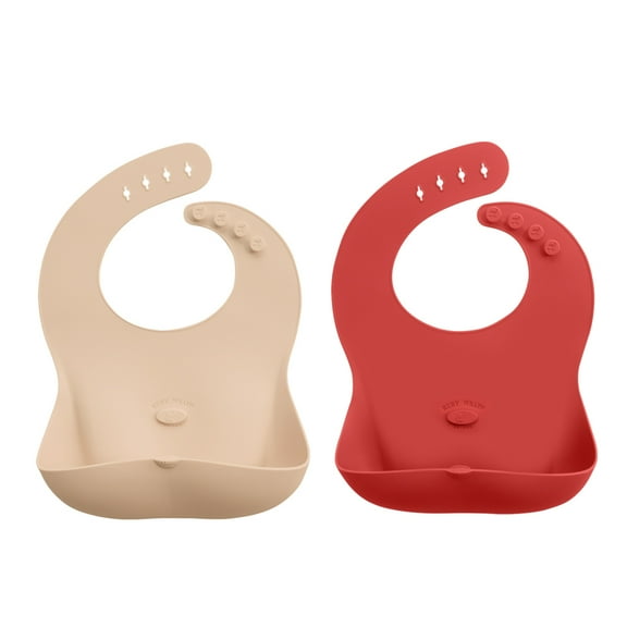 Abiie Ruby Wrapp Silicone Bibs for Babies with Front Pocket - Waterproof Bib - Stain Resistant - Silicone Toddler Bibs - Combo (Apricot Blush & Terra Cotta)