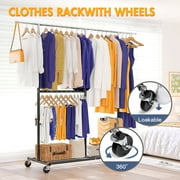 Also Go Heavy Duty Clothes Rack, 410 LBS Clothing Rack with Wheels Rolling, Clothes Racks for Hanging Clothes Adjustable, Portable Garment Rack Heavy Duty, Black