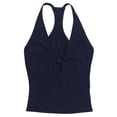 thumbnail image 5 of Lkhaha Women's Deep V Halter Bodysuit with Keyhole Cutout Form Fitting Clubwear Navy M, 5 of 6