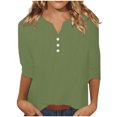 thumbnail image 6 of vigerkar Women's Casual 3/4 Sleeve T Shirts Button V Neck Basic Tee Tops Loose Fit Summer Shirt Beach Vacation Outfits AG, XL, 6 of 7