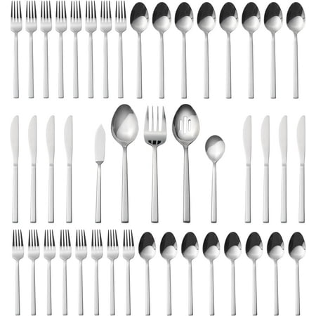 

Cube 45-Piece Forged Stainless Steel Flatware Set Cutlery Set Service for 8 Silver Finish Dishwasher Safe