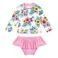 thumbnail image 1 of URMAGIC 2-10T Kids Girl Floral Two Piece Long Sleeve Rash Guard Ruffles Bikini Swimsuit, 1 of 2