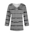 thumbnail image 3 of WTOBBY Women's V-Neck Casual Tunic Tops with 3/4 Sleeve, Loose Fit Basic Shirts, Striped Plaid Print Blouse for Fashion Comfort Everyday,Gray M, 3 of 4