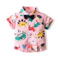 thumbnail image 3 of Bullpiano 1-6Y Toddler Baby Boy Gentleman Short Set Infant Kids Cute Cartoon Dinosaur Short Sleeve Button down Bowtie Shirt+Shorts Suits Hawaiian Outfit (Style D), 3 of 7