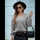 thumbnail image 5 of Suéter de Larga con Cuello en V para Mujer, Suéter Holgado de Punto Grueso de Gran Tamaño. Gris XL, 5 of 8