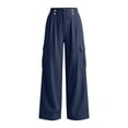 thumbnail image 6 of ZHYou No Boundarie Cotton Linen Cargo Pants for Women Casual Wide Leg Button Drawstring Waisted Loose Fit Pants with Patch Pockets,Navy,Size L, 6 of 8