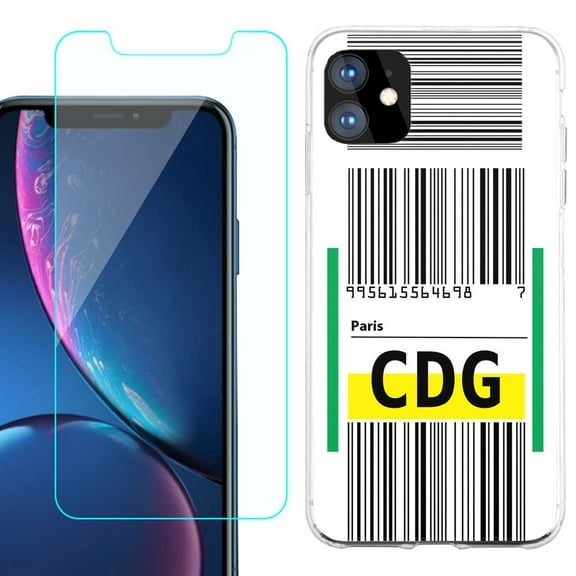 For Apple iPhone 11 Case , Slim-Fit TPU Protective Phone Case with Tempered Glass Screen Protector, by OneToughShield ® - Airport Tag / Paris