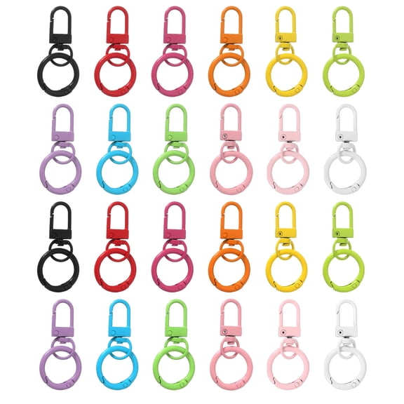 Uxcell 24 Pcs Lobster Claw Clasp, Colorful Metal Keychain Clasp Swivel Hooks with Spring Key Rings Trigger Clips for Bag Door Key Chains DIY Craft Jewelry Making, Multicolor