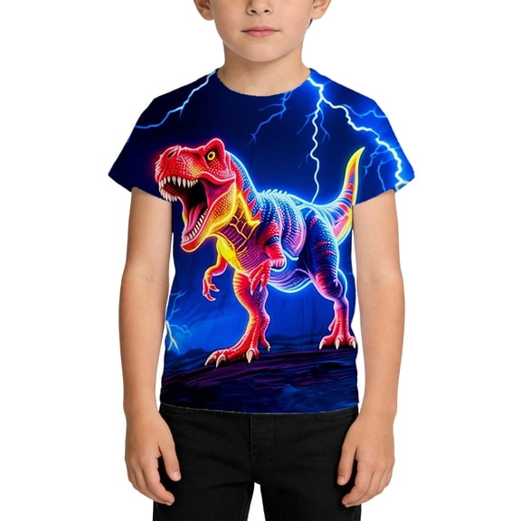 SOFTCCLO Boys T-shirts Short Sleeve Crewneck Graphic Tees Fashion Dinosaur Print Soft Summer Casual Stylish Kids T Shirts Size 1-2Y