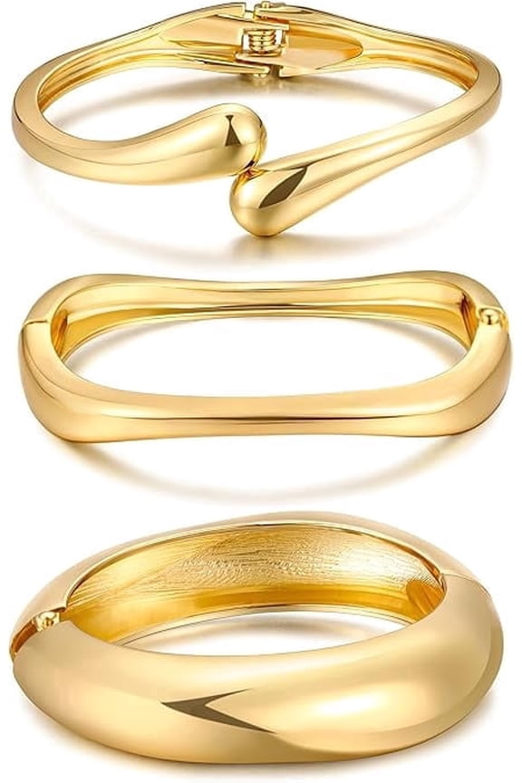 Gold Bangle Bracelets for Women, Dainty 14k Gold Plated Big Stackable Bangles Set, Trendy Statement Cuff Bracelet Stack Fashion Jewelry Christmas Gifts