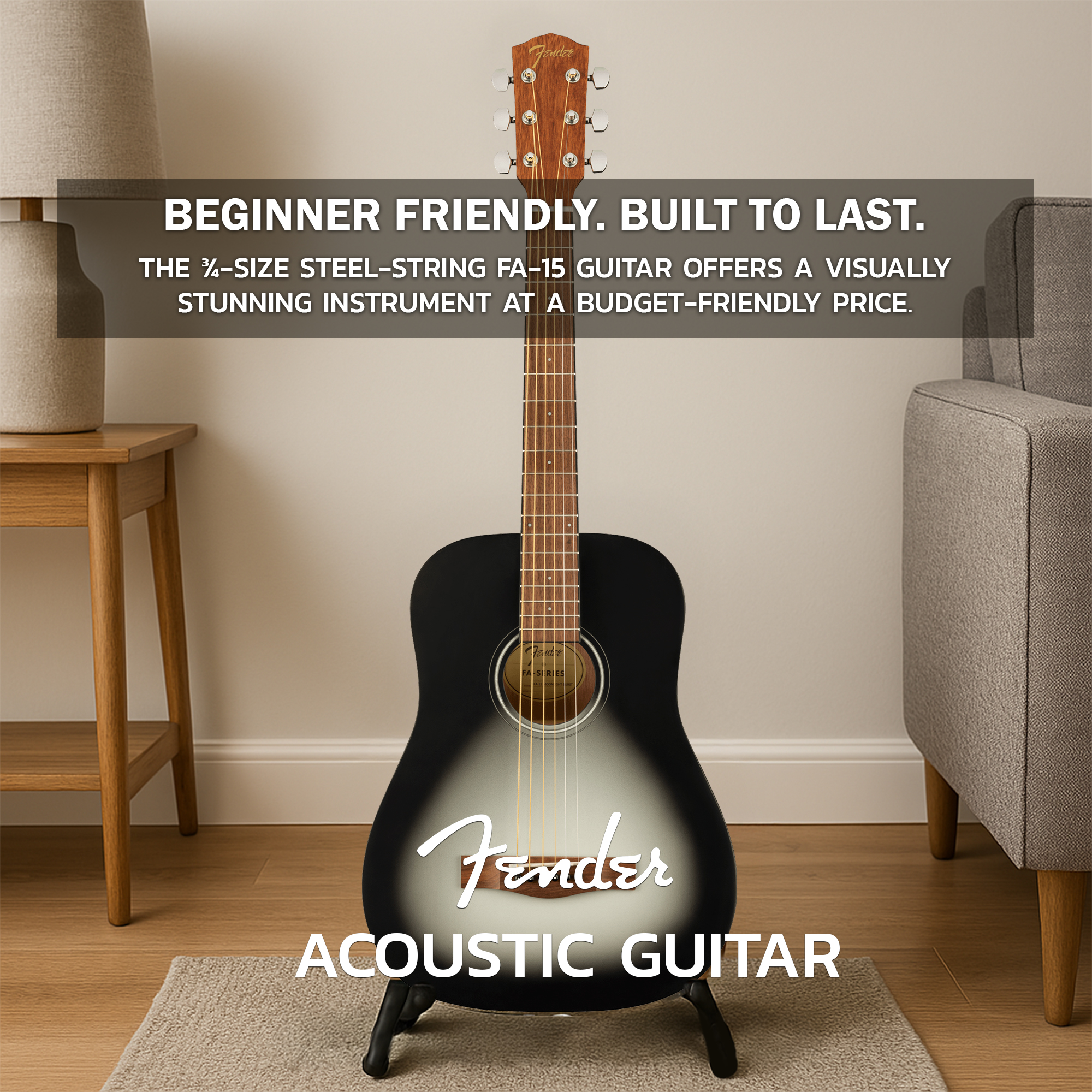 Fender FA-15 3/4-Scale Kids Steel String Acoustic Guitar - Moonlight Burst w/ Gig Bag