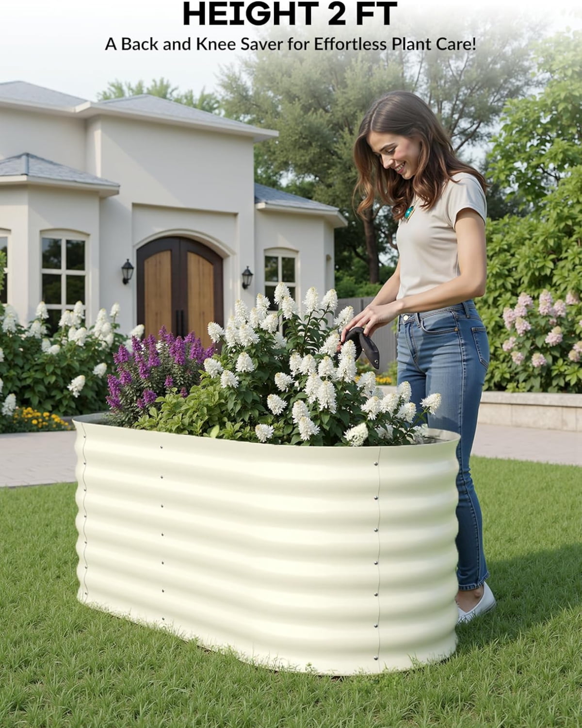 Aoile Raised Garden Bed Outdoor, 2x4x2 Ft Large Metal Planter Box for Vegetables, Fruits, Flower, Beige