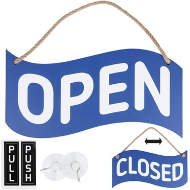 BLUE OPEN/CLOSE sign 5mm,blue color 2 suction cups 40mm Push Pull Door Vertical Sign Set 1.5" x 5" 0.12mm