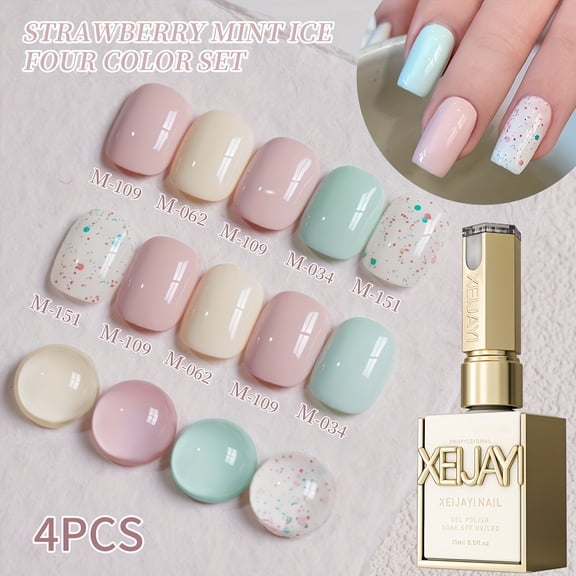 XEIJAYI 15ml 4Colors SetNail Gel Polish  - Bright Nail Art With Alcohol-Free/LED Soak-Off Gel For Salon & DIY, Japanese-Korean Style Nail Designs, Nail Care, DIY Nail Design,