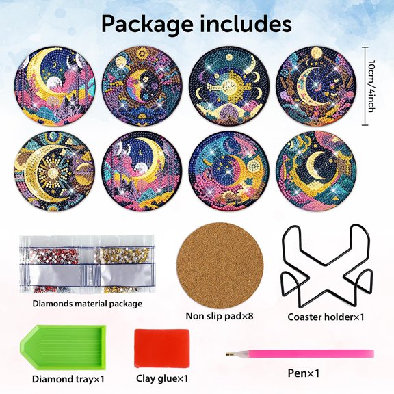 8 PCS Mystical Moon Diamond Art Coasters Diamond Art Coasters Kits with Holder