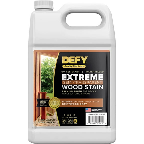 DEFY Extreme Wood Stain and Sealer in One - 1 Gallon Semi-Transparent Waterproof Coating for All Wood Types - Gray