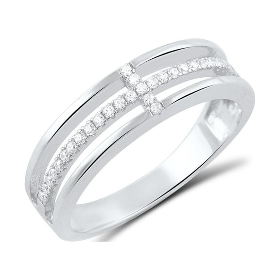 Sterling Silver Cz Sideways Cross Ring for Women and Teens - Size 4