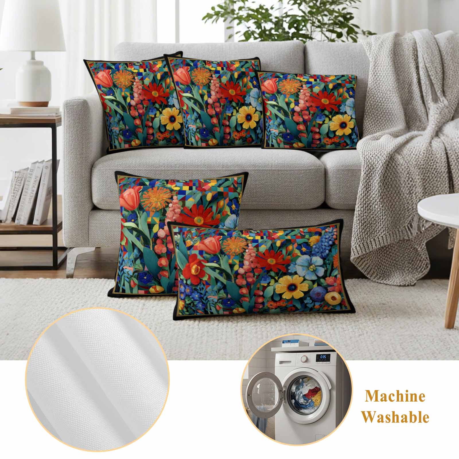 Spring Wildflowers Waterproof Outdoor Throw Pillow Covers 26"x26" Pack 2, Pillow Cases Throw Cushion Cover with Zipper, Modern Abstract Art Daisy Floral Leaves Washable Pillowcase for Poolside Sofa
