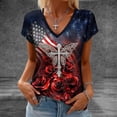 thumbnail image 2 of Levmjia Top For Women Letter Printed Patriotic T Shirt 250th Anniversary Graphic Casual Short Sleeve V Neck Blouse Soft Breathable Polyester, 2 of 5