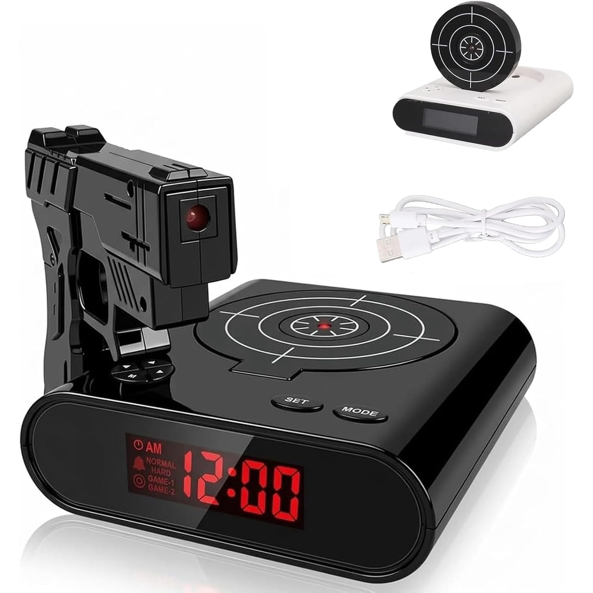 Target Alarm Clock with Gun, Gun and Target Wake Shot Alarm Clock, LED Display with Ringtones image