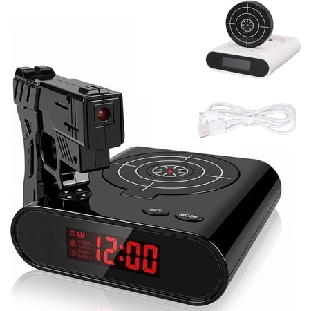 Target Alarm Clock with Gun, Gun and Target Wake Shot Alarm Clock, LED Display with Ringtones Customization, Digital Shooting Game Timer for Home Office (1pc)black
