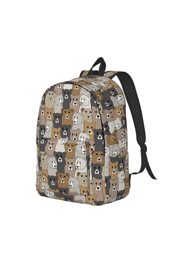 Cartoon Bear Print Canvas Backpack for Women & Men Retro Aesthetic Rucksack Basic Backpack for High School/College Students Travel Laptop Bag