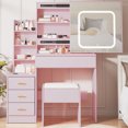 thumbnail image 1 of Gaderth Vanity Desk With Sliding LED Mirror And Power Outlet, Makeup Dressing Table With 4 Drawers, Storage Shelves And Stool, 3 Color Lighting Modes, Bedroom Vanity Set With USB Ports, 1 of 8