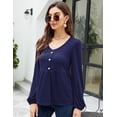 thumbnail image 5 of Peplum Tops for Women Long Sleeve V Neck Button Down Blouse Ruffle Hem Tunic Shirts Navy Blue XL, 5 of 5