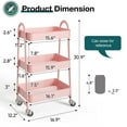 thumbnail image 3 of ZUNMOS Metal Carro Rodante Utilitario de 3 Niveles, Carro de Almacenamiento Móvil con Ruedas Giratorias Bloqueables, Carro Organizador de Estantes de Almacenamiento para Sala de Estar, Baño, Cocina y Lugares Estrechos, Rosa, 3 of 7